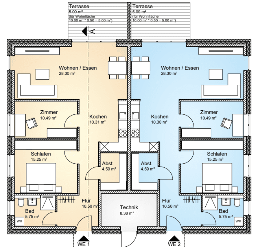Grundriss Vierparteienhaus