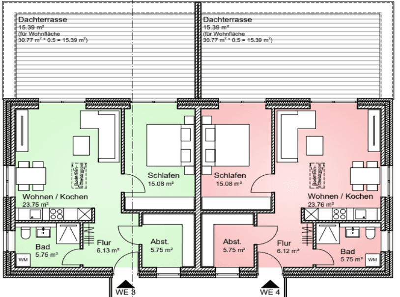 Grundriss Vierparteienhaus
